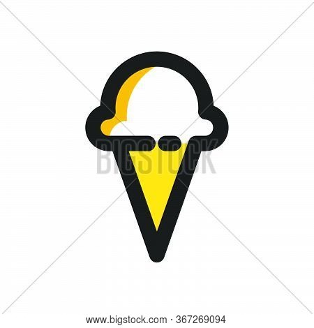Flat Mbe Style Black Gold Sweet Dessert Drink Icon, Lovely Yellow Orange Beverage Ice Cream Item, Ad