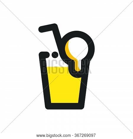 Flat Mbe Style Black Gold Sweet Dessert Drink Icon, Lovely Yellow Orange Beverage Ice Cream Item, Ad