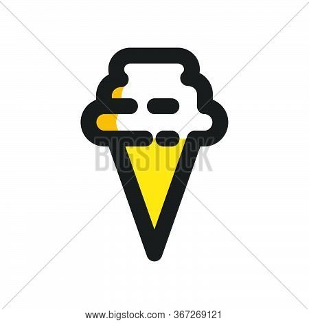 Flat Mbe Style Black Gold Sweet Dessert Drink Icon, Lovely Yellow Orange Beverage Ice Cream Item, Ad