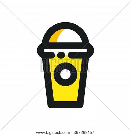 Flat Mbe Style Black Gold Sweet Dessert Drink Icon, Lovely Yellow Orange Beverage Ice Cream Item, Ad