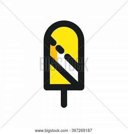 Flat Mbe Style Black Gold Sweet Dessert Drink Icon, Lovely Yellow Orange Beverage Ice Cream Item, Ad