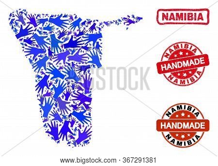 Vector Handmade Composition Of Namibia Map And Scratched Watermarks. Mosaic Namibia Map Is Made Of R