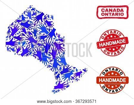 Vector Handmade Collage Of Ontario Province Map And Grunge Stamps. Mosaic Ontario Province Map Is De