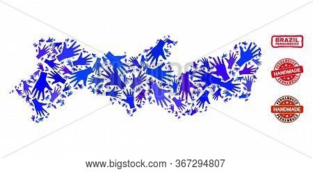Vector Handmade Composition Of Pernambuco State Map And Rubber Seals. Mosaic Pernambuco State Map Is