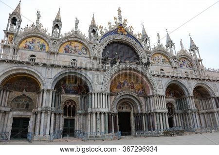 Basilica Of Saint Mark In Venice Italy Without People Due To The Lockdown Caused By The Corona Virus
