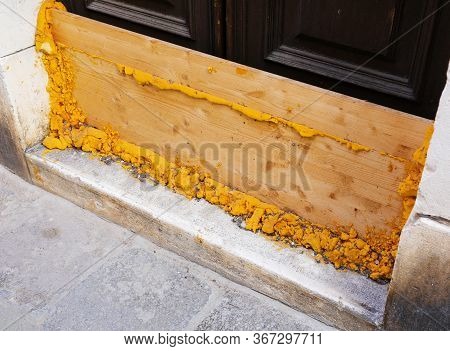 High Tide Water Protection Bulkhead At The Entrance Of A House Door In Venice In Italy