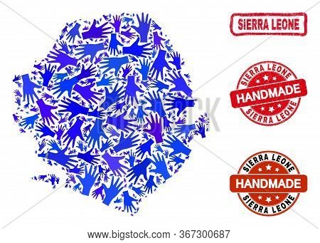 Vector Handmade Collage Of Sierra Leone Map And Rubber Stamp Seals. Mosaic Sierra Leone Map Is Compo