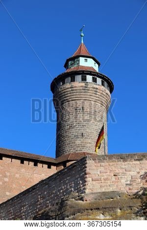 Nuremberg Imperial Castle - Sinwell Tower. Landmark Of Nuremberg City, Germany.