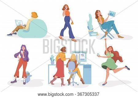 Communication Technology. Wireless Connection. Beautiful Young Woman With Digital Gadget Talking, Wo