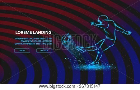 American Football Kicker Hits The Ball. Vector Sport Background For Landing Page Template.