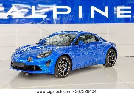 Dieppe, France - June 30, 2018: The New Model Of The Sports Car Alpine A110 Is Exhibited At The Fact