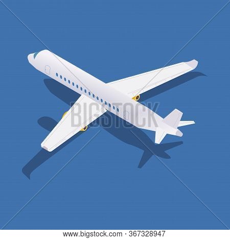 Isometric Passenger Aircraft Back View With Shadow.