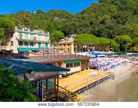 Portofino, Italy - September 16, 2019: The Sand Beach Known As Paraggi Near Portofino In Genoa On A 