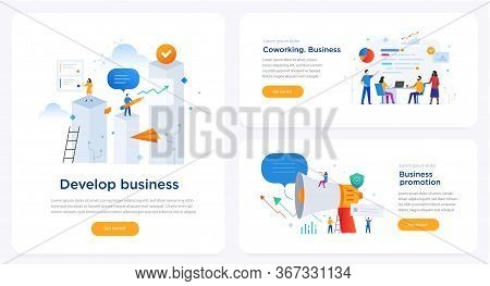Set Of Illustrations Concept With Business Concept. Workflow, Growth, Graphics. Business Development