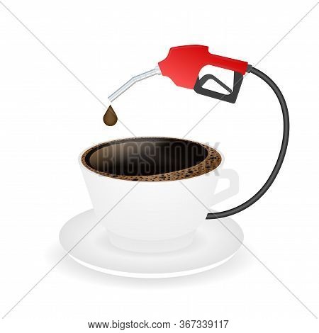 Hot Coffee In A White Cup And Saucer. Coffee Is Power. Vector Stock Illustration.