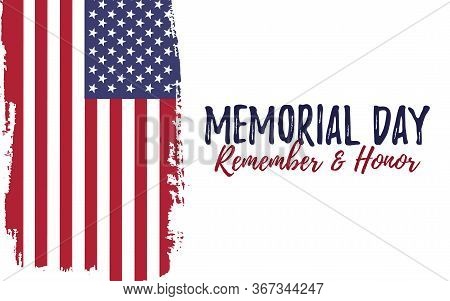 Template Banner For Memorial Day. Celebration Background With Usa Brush Paint Flag. Remember And Hon
