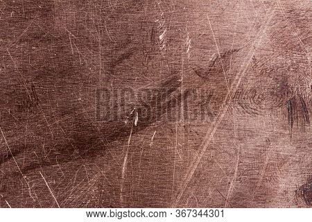 Scratched Dirty Dusty Copper Plate Texture, Old Metal Background. Cloudy And Scratchy Copper Metal T