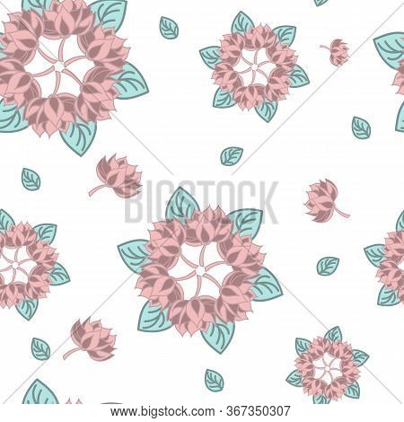 Lotus Seamless Pattern Flower In Vintage Style. Vector Vintage Illustration. Soft And Pastel Color. 