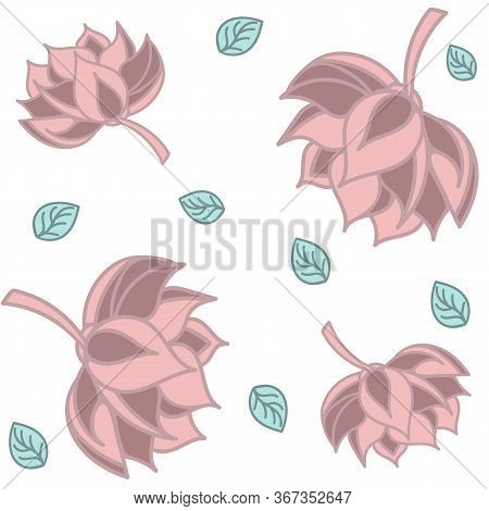 Lotus Seamless Pattern Flower In Vintage Style. Vector Vintage Illustration. Soft And Pastel Color. 
