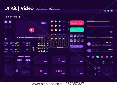 Video Ui Elements Kit. Search For Film. Multimedia Control Isolated Vector Icon, Bar And Dashboard T