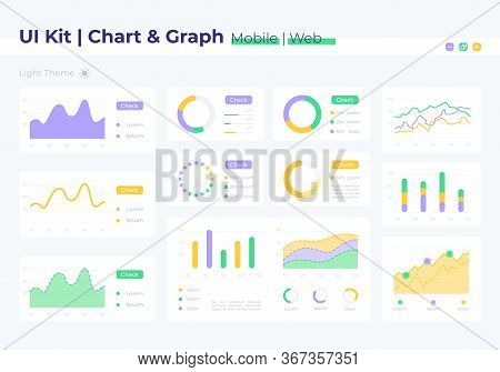 Graph Ui Elements Kit. Finance Report, Statistic Analysis. Chart Isolated Vector Icon, Bar And Dashb