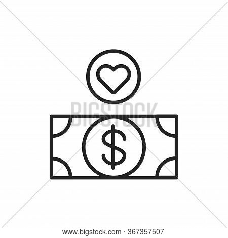 Donation Money Black Line Icon. Charity Concept. Crowdfunding Campaign. Ontribution Aid. Fundraising
