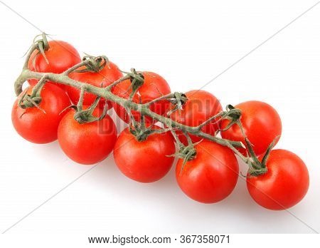Fresh Organic Cherry Tomatoes Isolated On White Background. The Cherry Tomato Is Regarded As A Botan