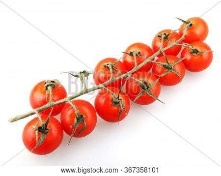Fresh Organic Cherry Tomatoes Isolated On White Background. The Cherry Tomato Is Regarded As A Botan