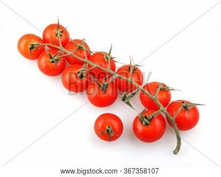 Fresh Organic Cherry Tomatoes Isolated On White Background. The Cherry Tomato Is Regarded As A Botan