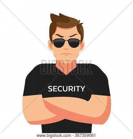 Man Security Guard Of Night Club. Security Man Isolated On White Background. Vector Stock.