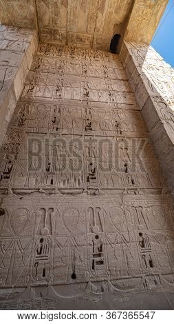 Temple Of Medinet Habu. Egypt, Luxor. The Mortuary Temple Of Ramesses Iii At Medinet Habu Is An Impo
