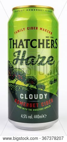 Coventry, West Midlands, Uk - May 18, 2020: Thatchers Haze Cloudy Somerset Cider Can Unopened On An 