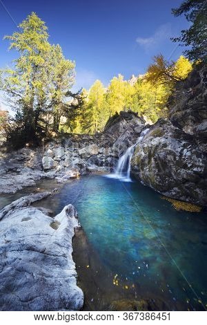 Waterfall In The Alps Morteratsch