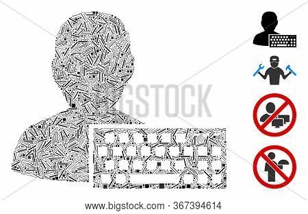 Line Mosaic Coder Icon Organized From Narrow Elements In Random Sizes And Color Hues. Line Items Are