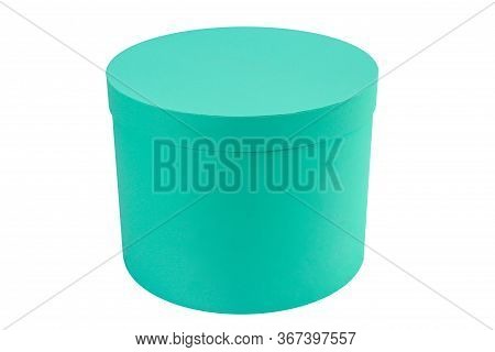 Turquoise Round Gift Box Isolated On White Background