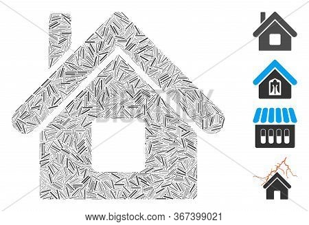 Line Collage Home Icon Organized From Straight Elements In Various Sizes And Color Hues. Lines Eleme