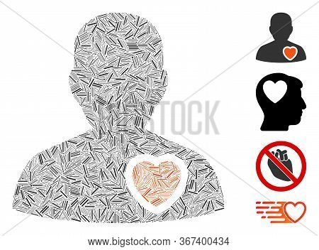 Hatch Collage Patient Heart Icon Constructed From Thin Elements In Different Sizes And Color Hues. I