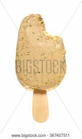 Seaweed Flavor Popsicle With A Bite On White Background