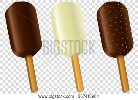 Ice Cream Collection Of Eskimo Pie With Dark And Milc Varieties Of Chocolate Glaze At Transparent Ba