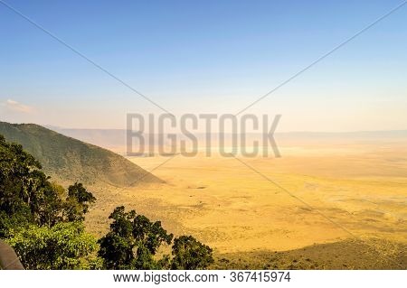 Elevated View Of The Ground Of The Ngorongoro Crater From The Southern Edge Of The Crater. Looking T