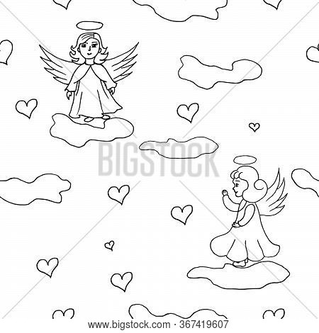 Seamless Pattern With Girl Angel Vector Stock Illustration Of A Design Element For Print