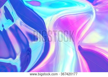 Blurred Texture In Violet, Pink And Mint Colors. Abstract Trendy Holographic Background In 80s Style