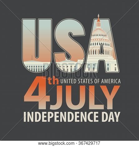 Vector Banner On The Theme Of Us Independence Day. Illustration With The Words 4th July, Independenc