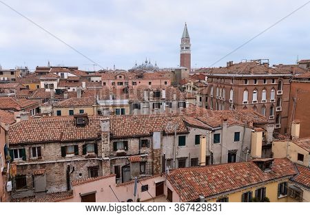 View From The Top Spiral Staircase Of Scala Contarini Del Bovolo. Venice, Italy.