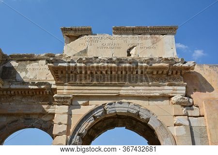 Ephesus, Turkey - August 16, 2017: Celsus Library In Ephesus Ancient City, Selcuk, Turkey. Gate Of M