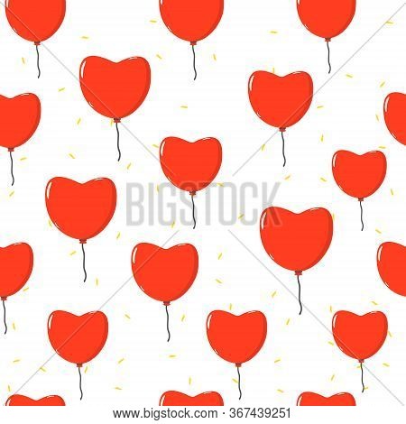 Colourful Pattern With Balloons. Flying Hearts And Confetti .