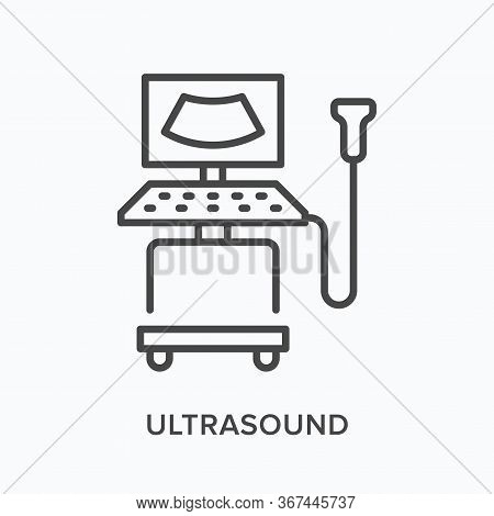 Ultrasound Machine Flat Line Icon. Vector Outline Illustration Of Sonography. Ultrasonic Equipment T