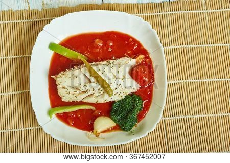 Herb  Garlic Baked Cod With Romesco Sauce