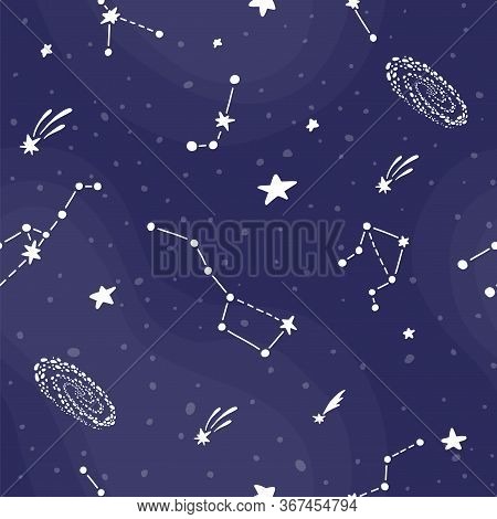 Cosmic Fabric For Kids. Bright Childish Tile. Cute Design For Kids Fabric And Wrapping Paper. Conste