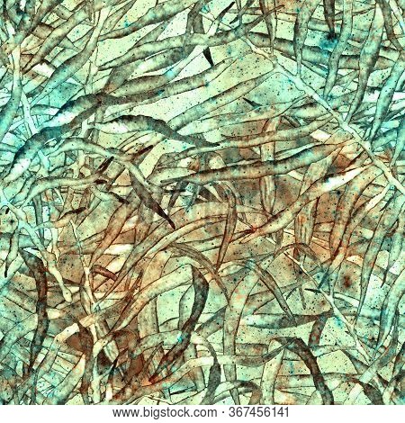 Exotic Seamless Pattern. Fashion Hand Drawn Texture. Green Cosmic Background. Exotic Seamless Patter